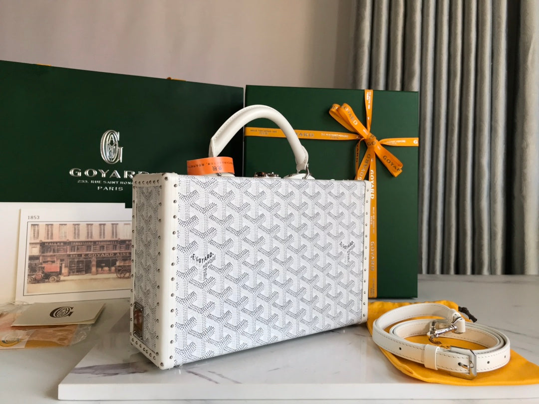 Goyard Grand Hôtel Trunk Bag 24.5cm White Goyardine Canvas And Calfskin