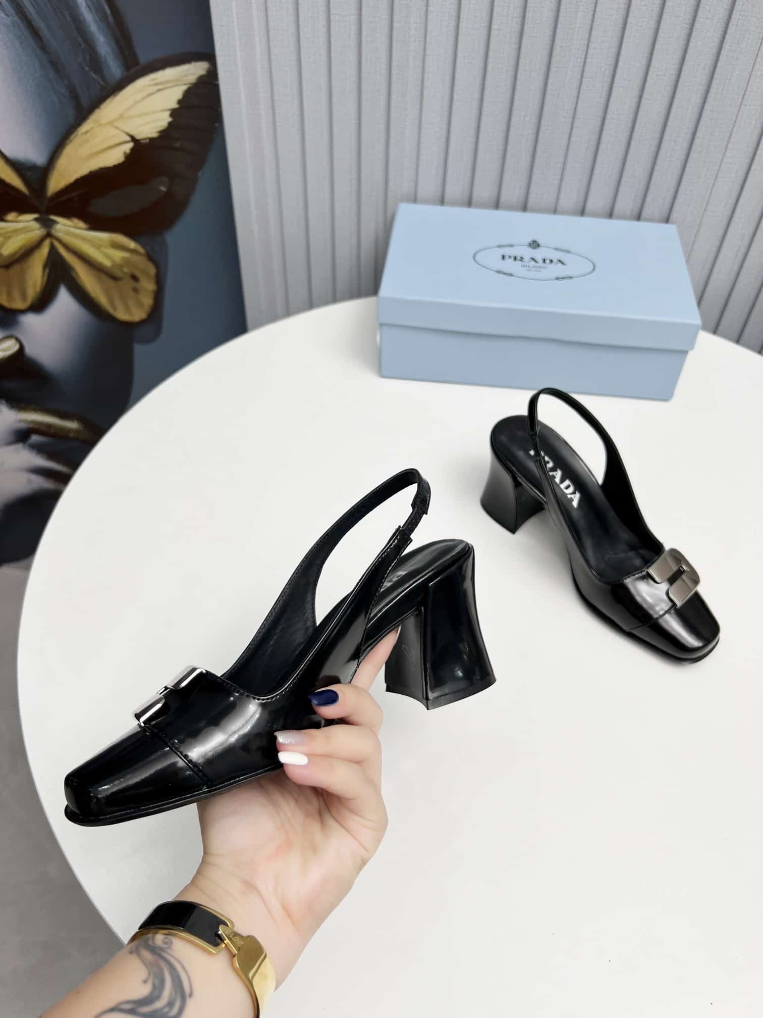 Prada Leather Slingback Pumps Black