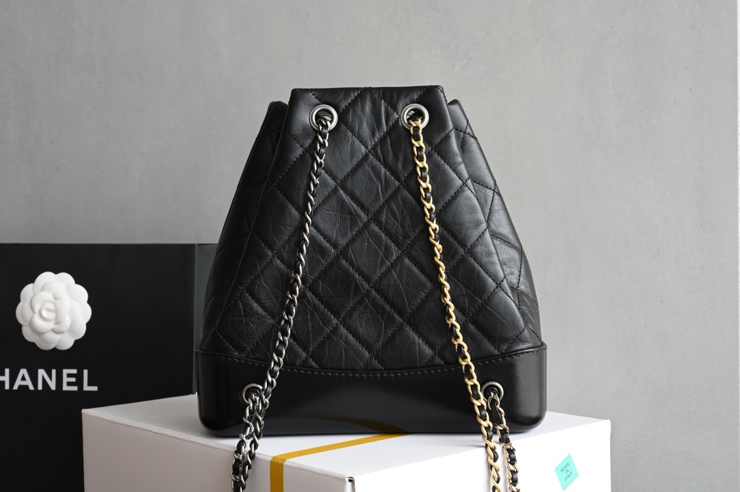 Gabrielle Backpack (Small) in Black Aged & Smooth Calfskin with Mixed Gold & Silver Hardware (Model A94485)