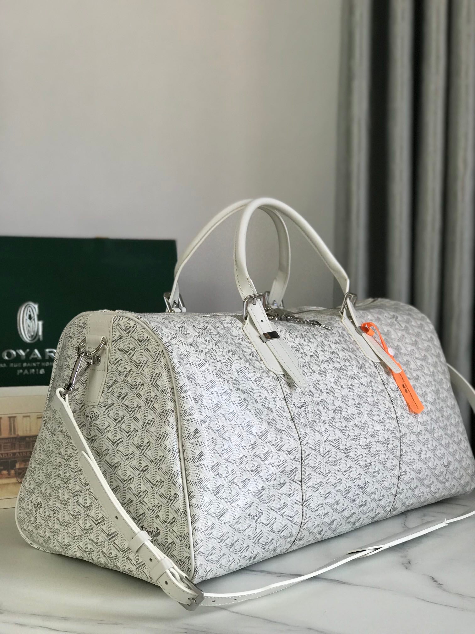 Goyard Boston 50 Bag Cm White Goyardine Canvas And Calfskin Trim