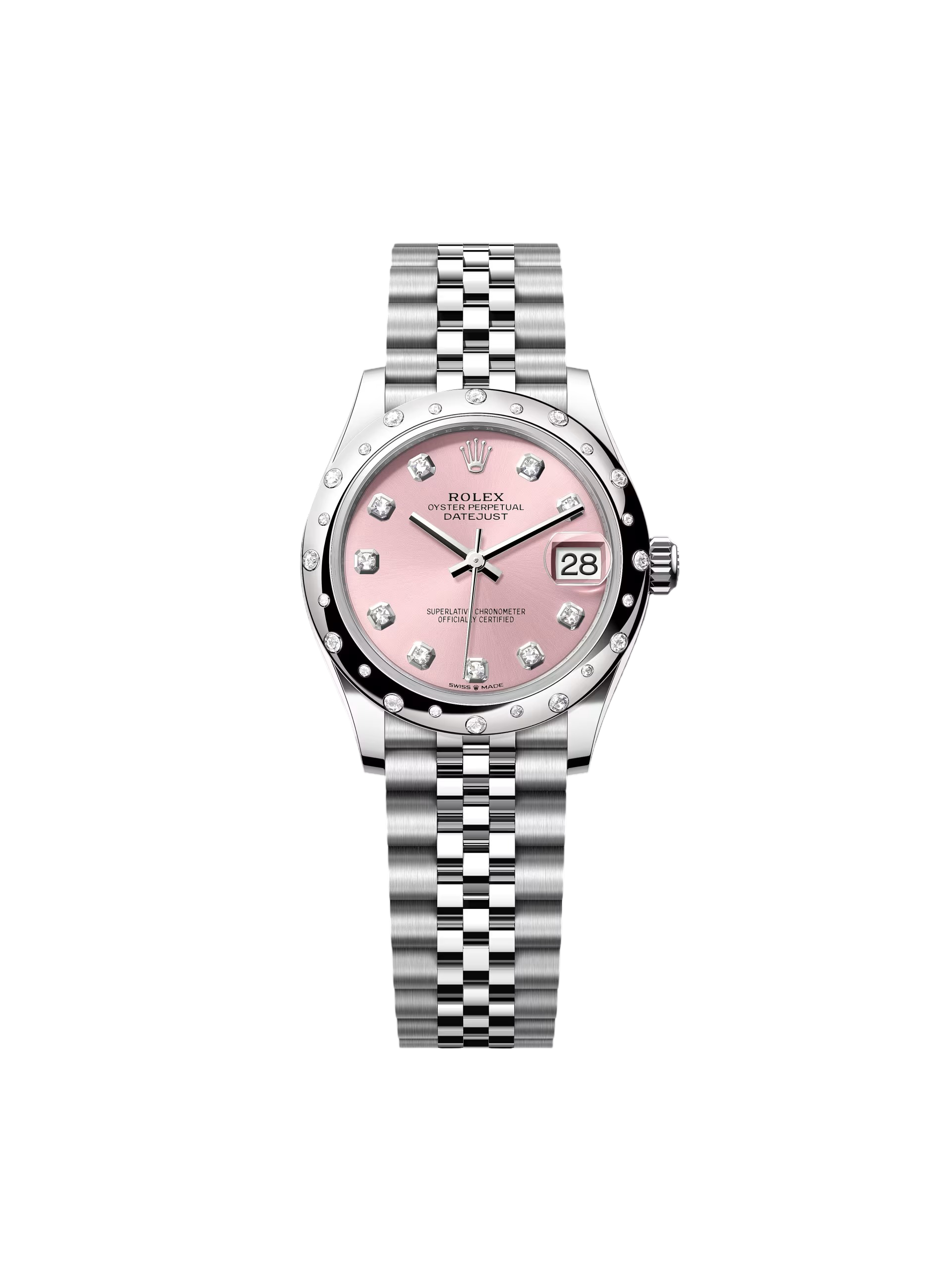 Rolex Datejust m278344-0033/0034 Pink Dial 31mm Domed Diamond Oyster Watch