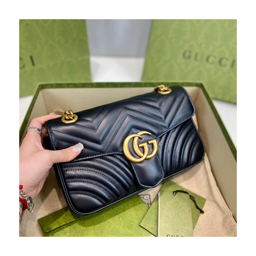 Gucci GG Marmont Matelasse Chevron Leather Small Shoulder Bag Black