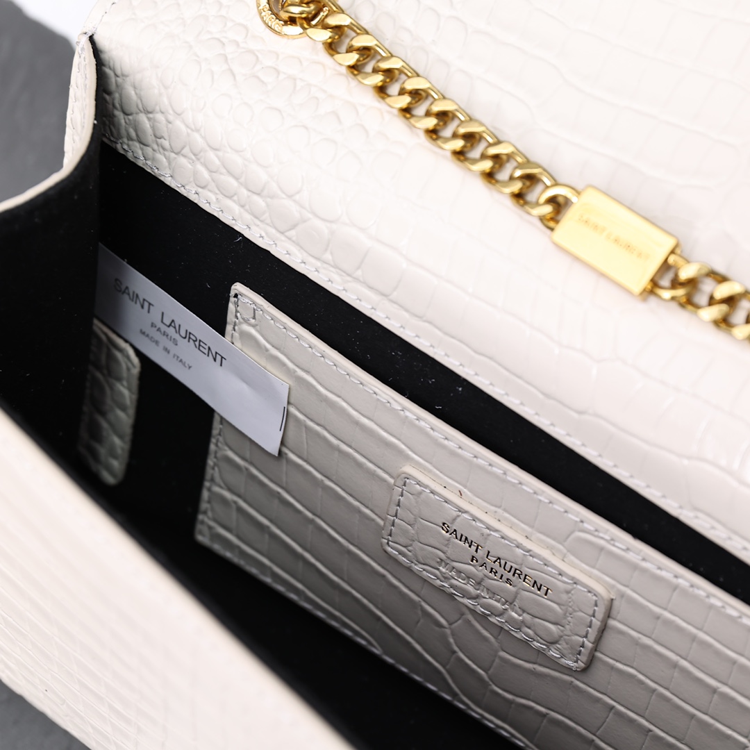 Saint Laurent Kate Medium Chain Bag With Tassel In Shiny White