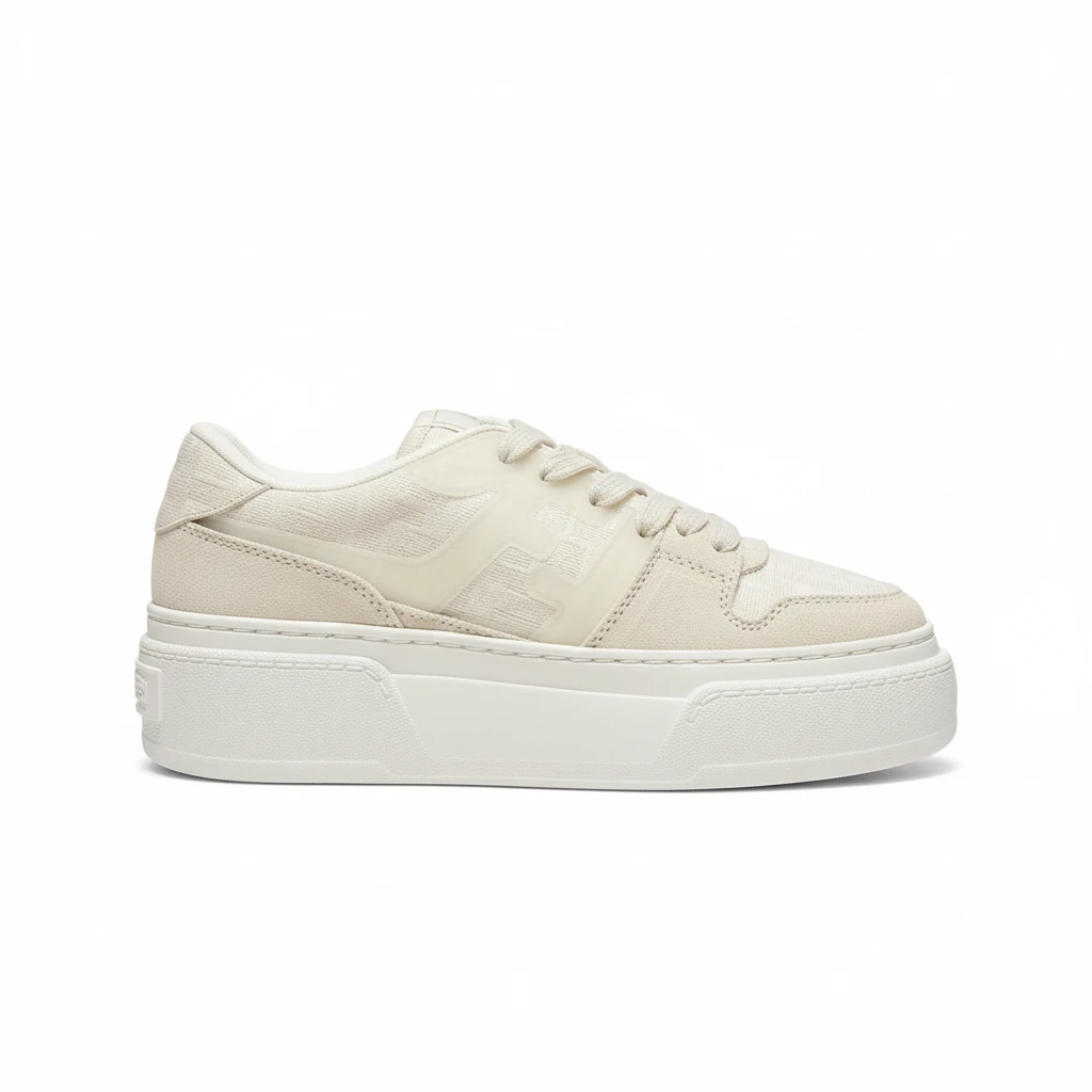 FENDI Match Canvas and suede platform low-tops Sneakers