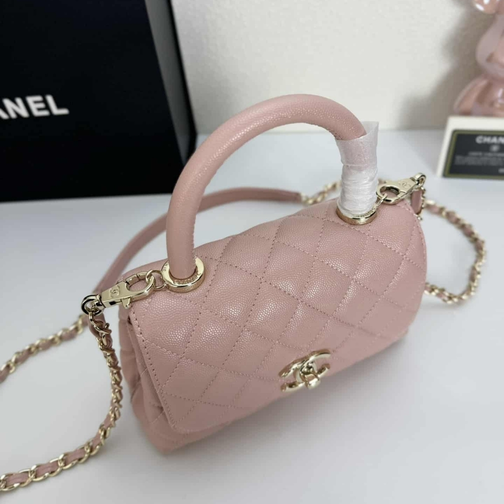 Chanel Mini Coco Handle Flap Bag Caviar Gold Hardware Pink 19Cm