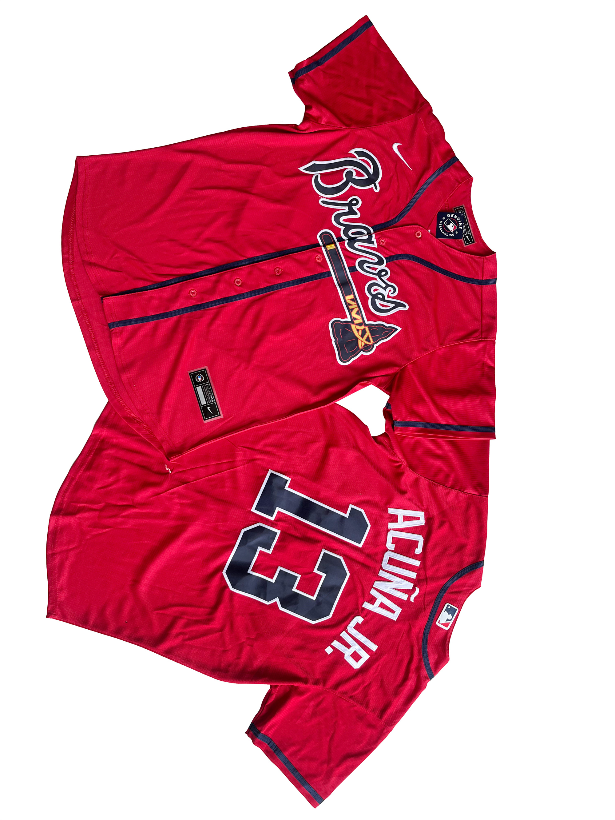 Men's Atlanta Braves 13# Ronald Acuna Jr.  Red Home Replica Player Name Jersey