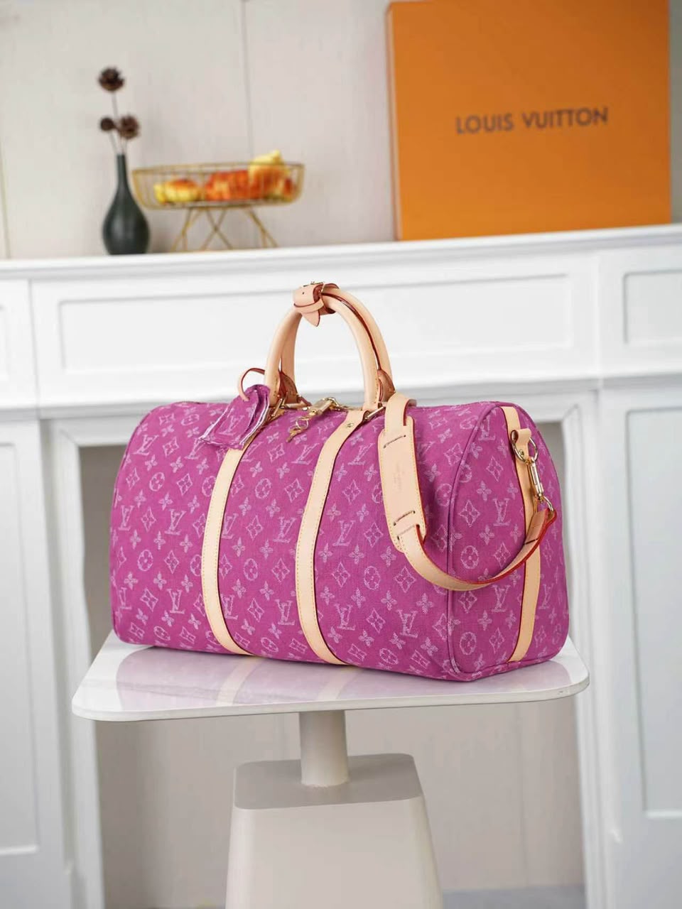 Louis Vuitton Keepall 45 Bag Fuchsia Denim M27944
