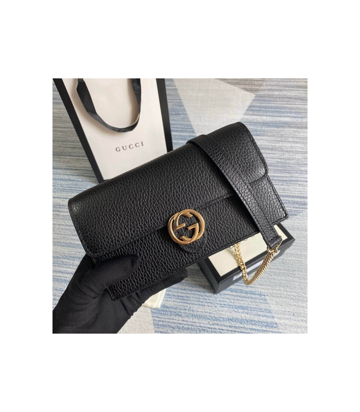 Gucci GG Interlocking Wallet On Chain Black