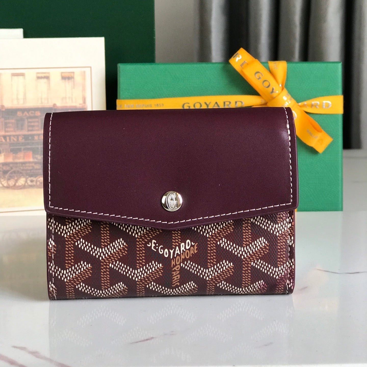 Goyard Saint-Gabriel Wallet 12 Cm Wine Red Calfskin And Goyardine Canvas 12cm