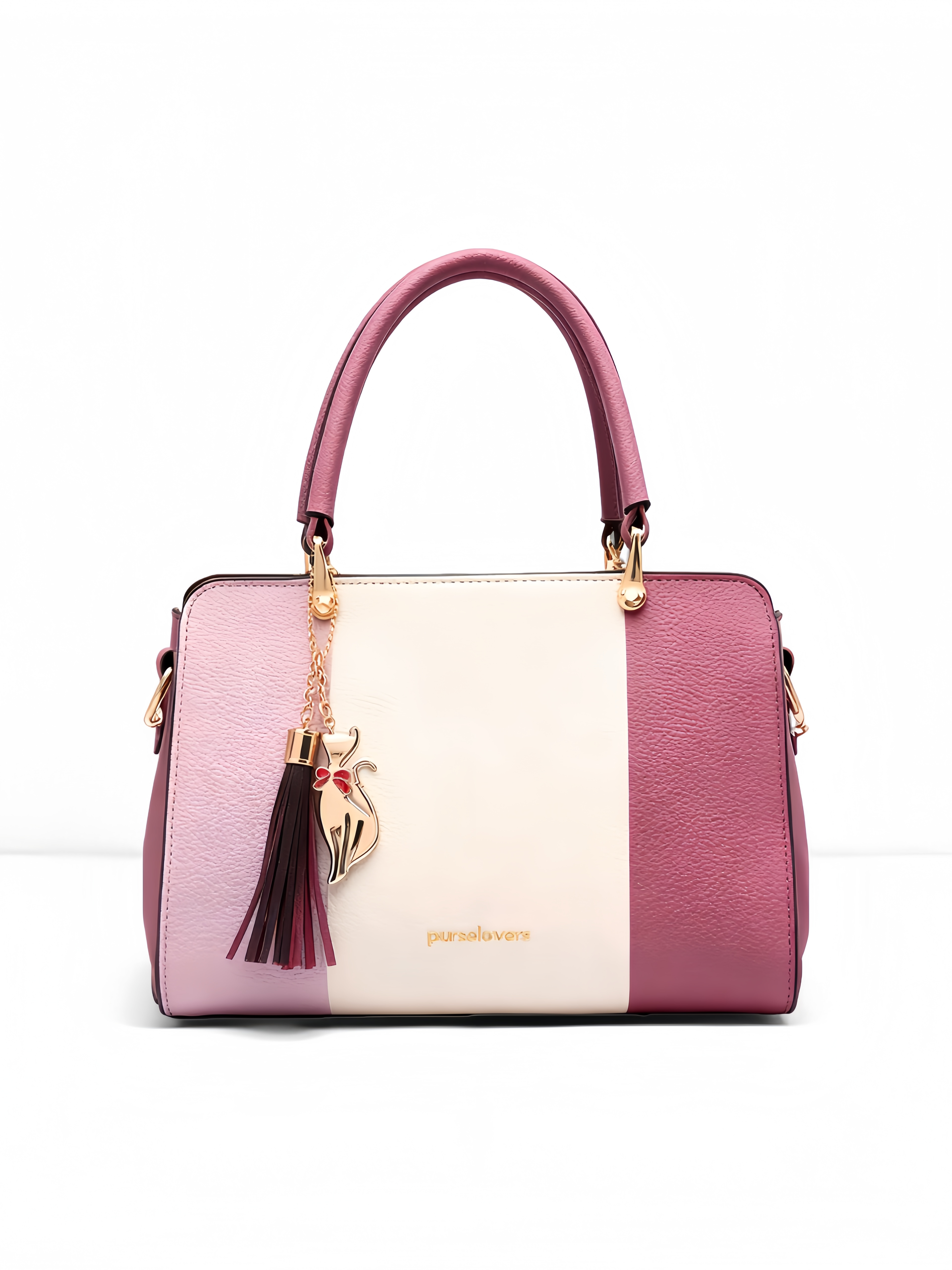Purselovers Pink and White Color-Blocked Tassel Handbag