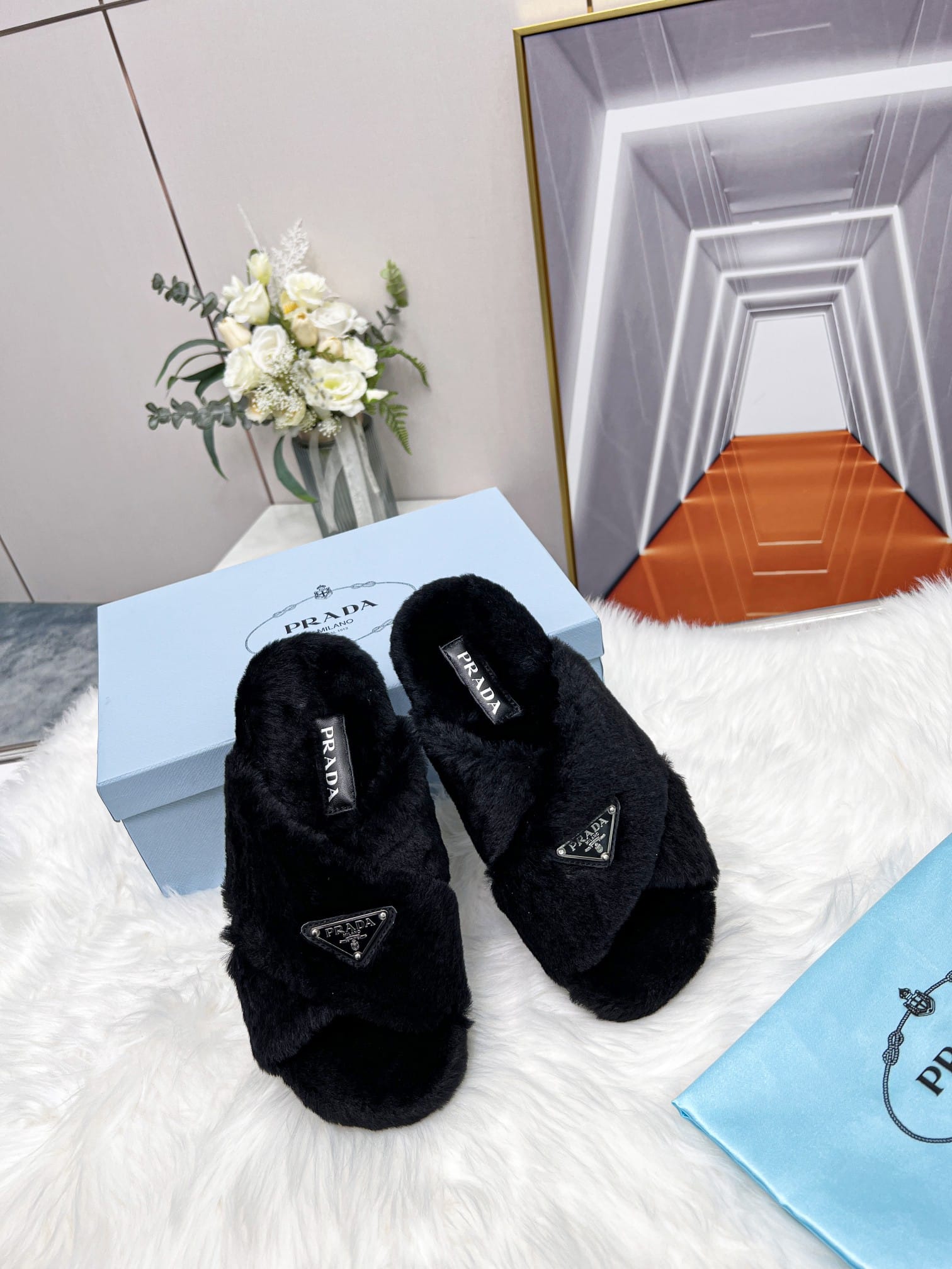 Prada Petal Black Terrycloth Sippers