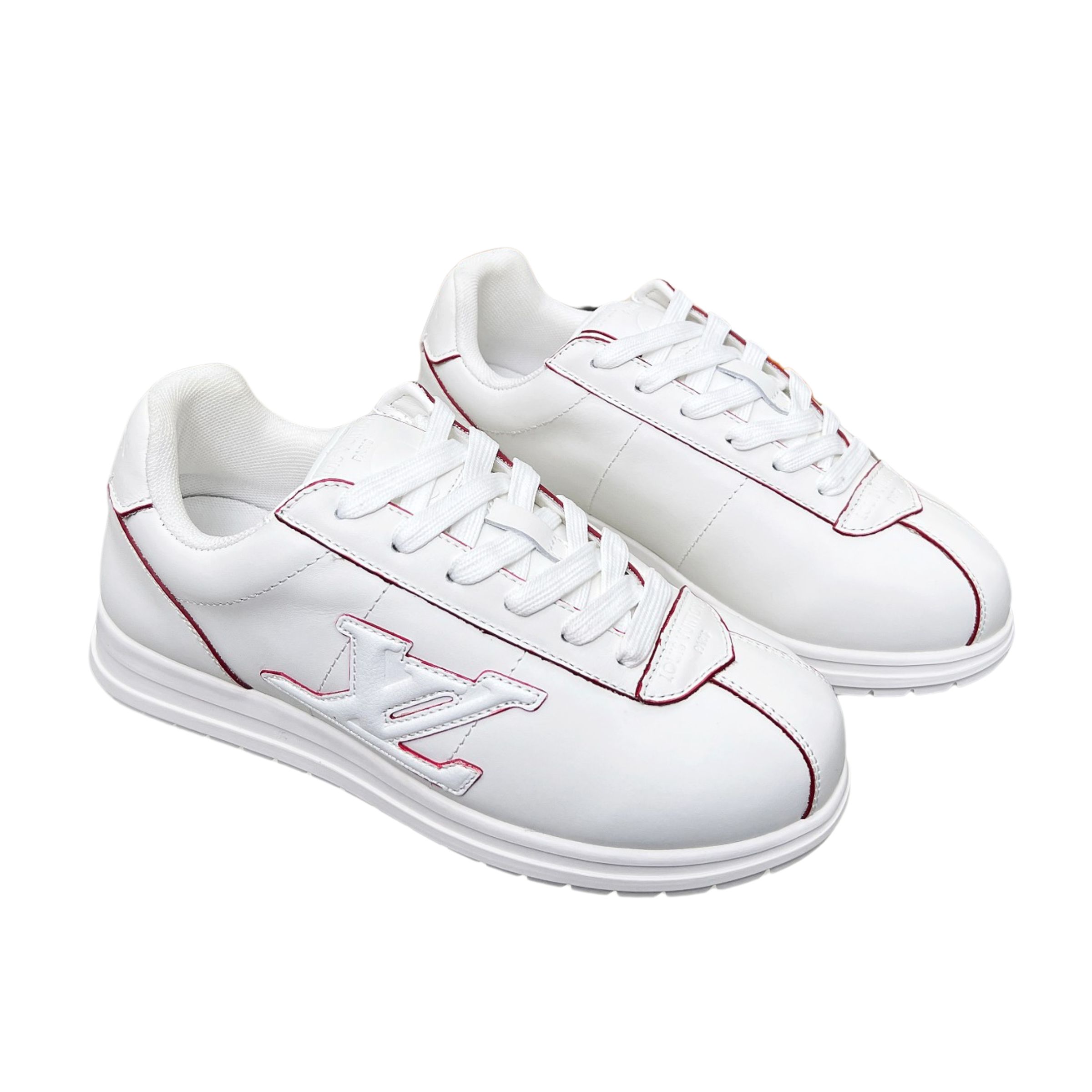 Louis Vuitton LV White Sneakers with Red Stitching – Women’s Shoes