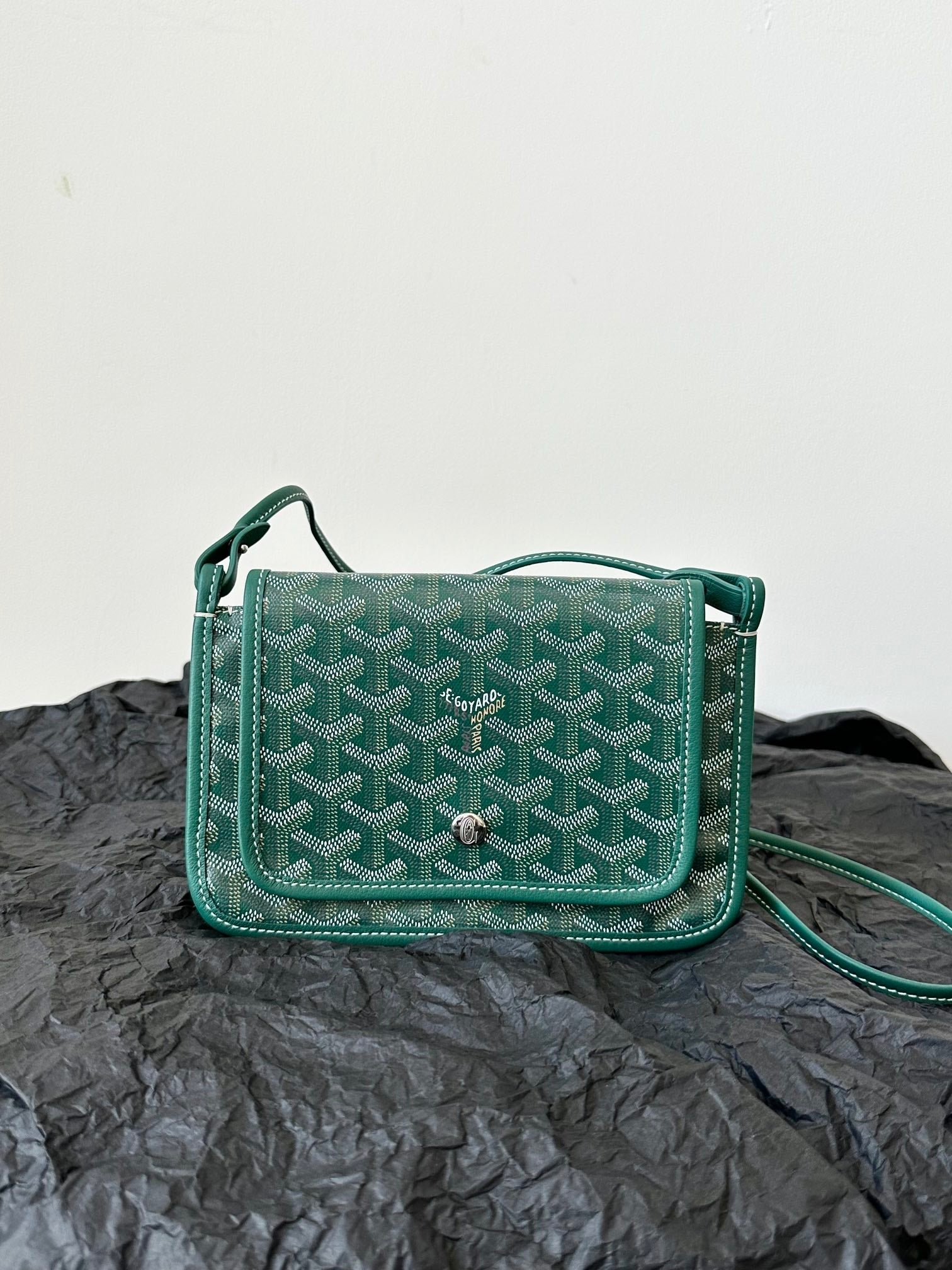 Goyard Plumet Pocket Wallet 20 Cm Green Goyardine Canvas And Lambskin Trim