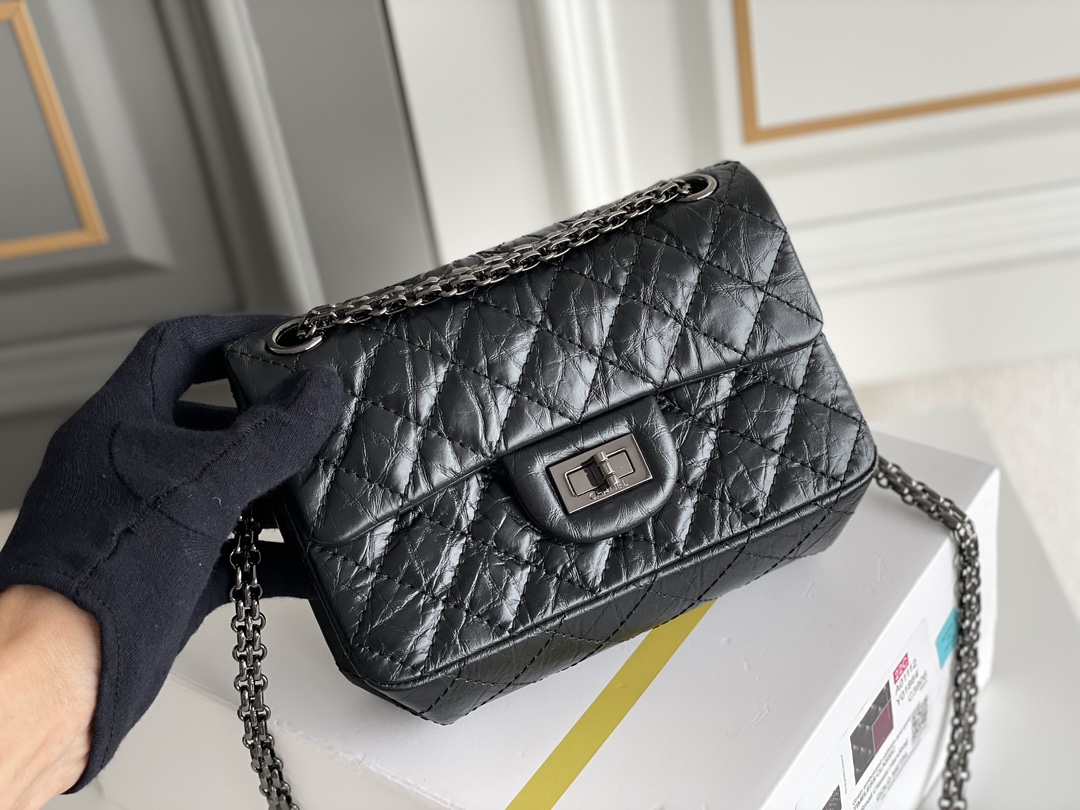 2.55 Reissue 225 Flap Bag in Black Aged Calfskin with Ruthenium Hardware (Model A01112)
