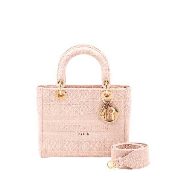 DIOR 24CM ROSEWOOD CANNAGE EMBROIDERY LADY D LITE BAG