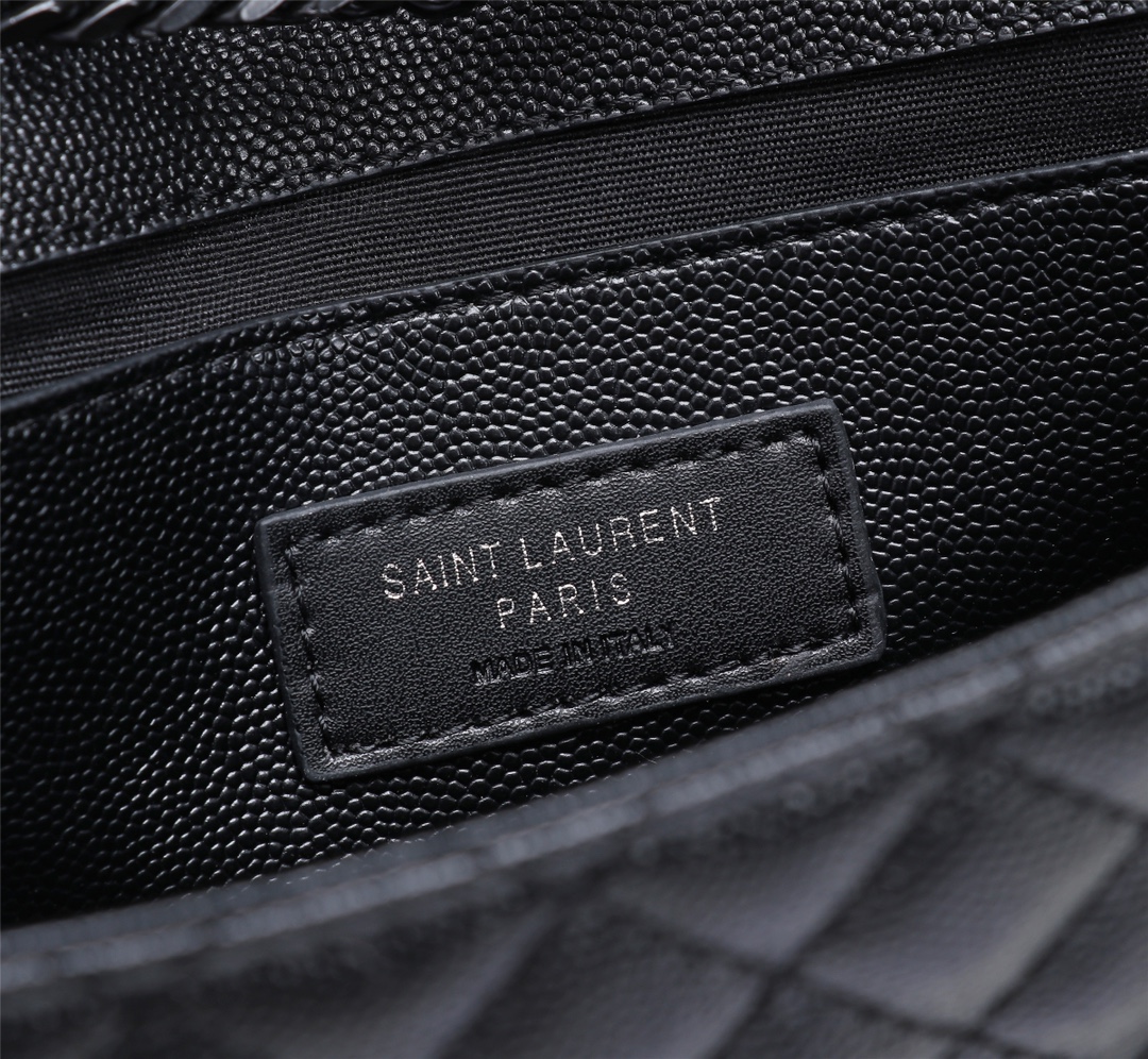 Saint Laurent Envelope Small Bag In Mix Matelasse Grain De Poudre Embossed Black Noir