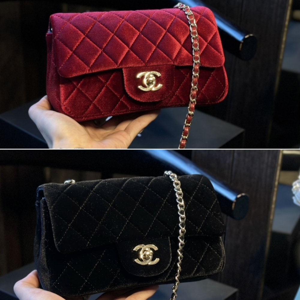 Chanel Velvet Pearl Crush Mini Flap Bag Black 20Cm