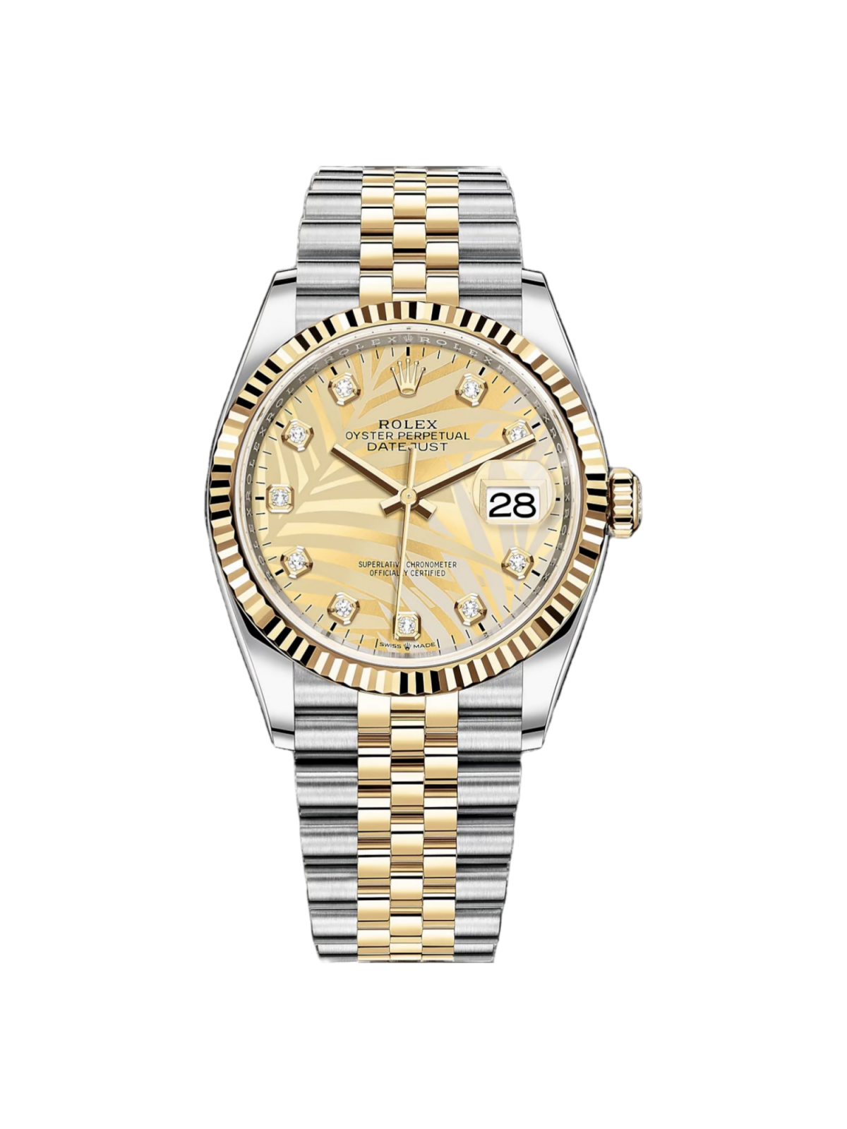 Rolex  Datejust 36mm 126233 Champagne Palm Motif Diamond Dial and Jubilee Bracelet Watch