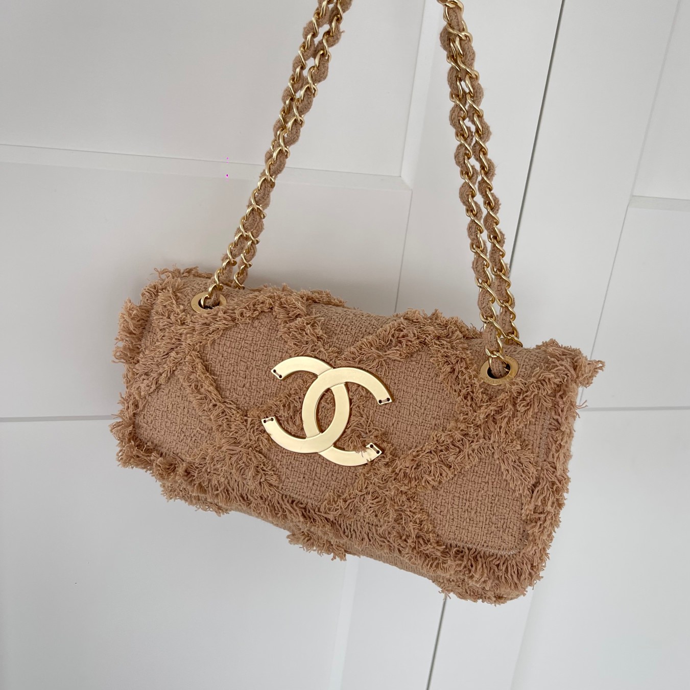 2010 SS Farm Collection Vintage Fringed Flap Bag in Beige Linen