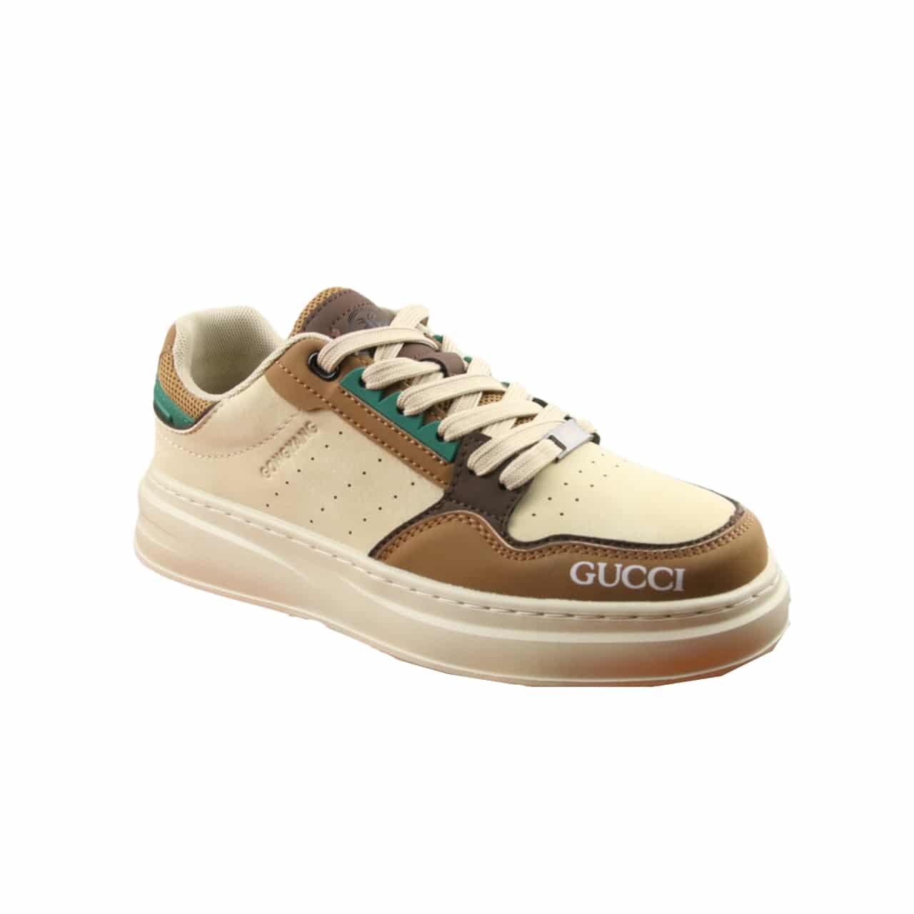 Gucci Gg Sneaker Leather In Beige And Green