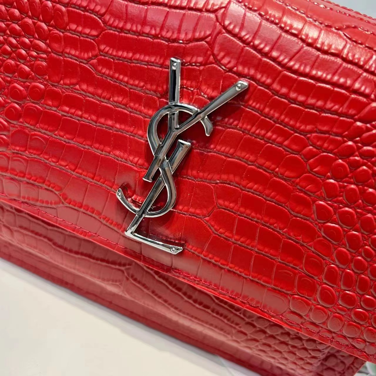 Saint Laurent Sunset Embossed Leather Bag Red