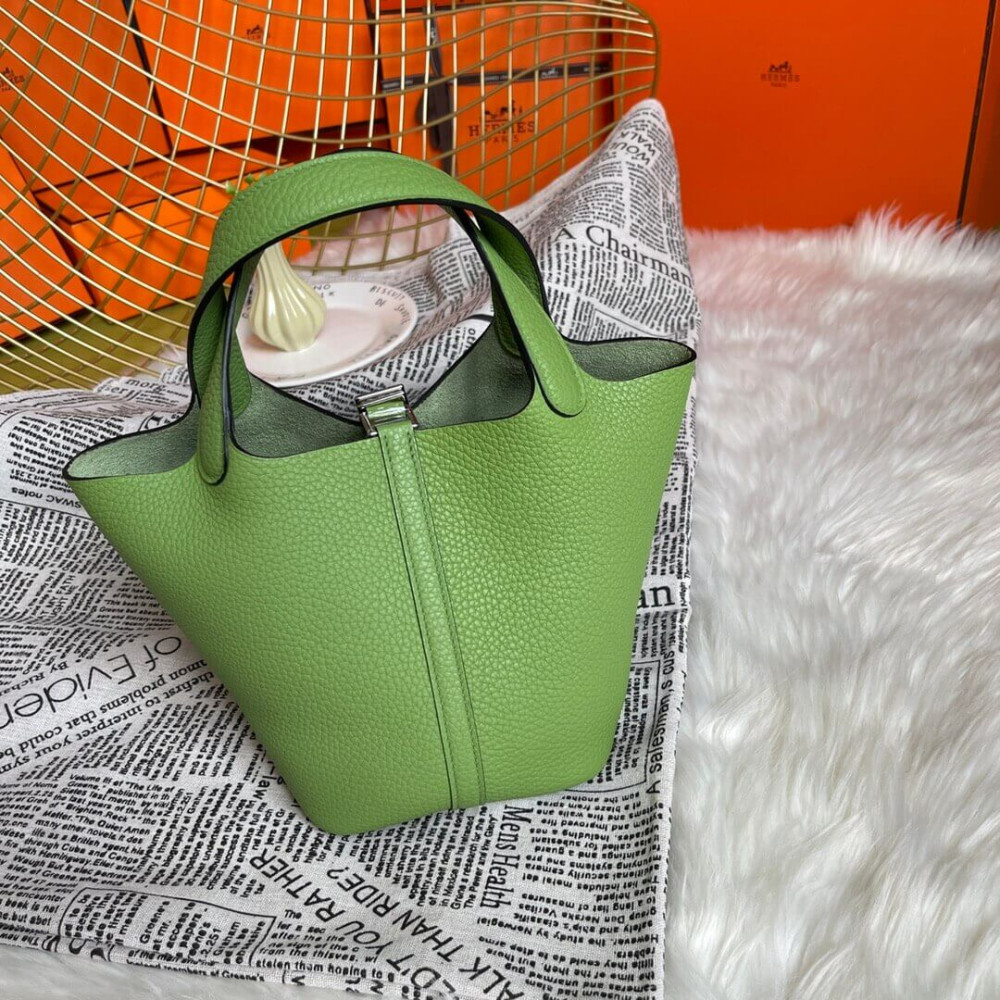 Hermes Picotin Lock Bag In Taurillon Clemence Vert Criquet 22Cm