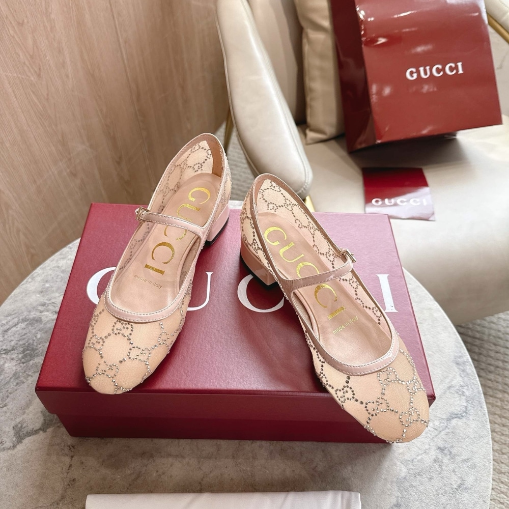 Gucci Women Gg Crystal Ballet Flat Light Pink Mesh 836809 Faeq0 9941