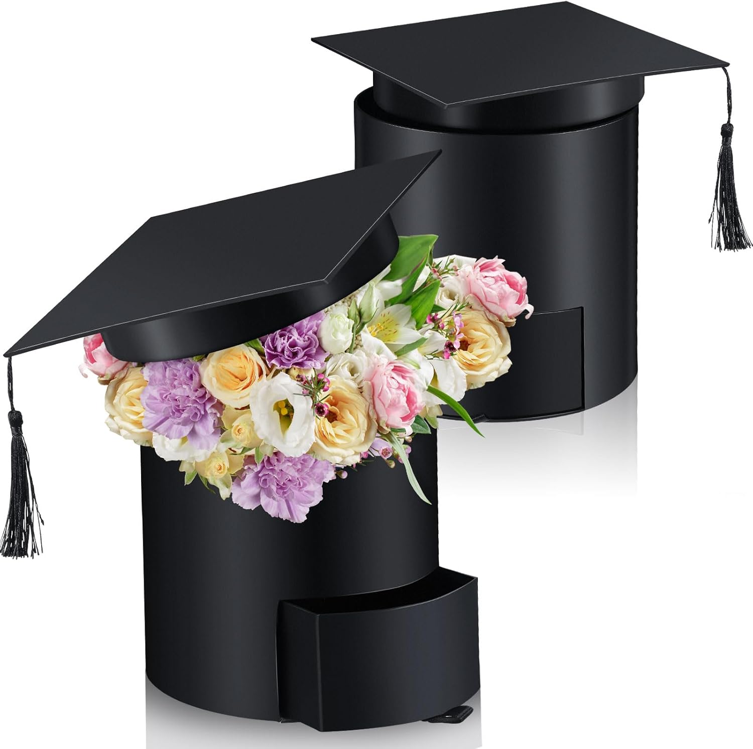 Weekgrat 2 Pack Graduation Cap Candy Box Graduation Cap Flower Gift Boxes, 6.9 x 6.4 in Empty Container for Grad Ceremony Party Activities Celebrations(Black,Round)