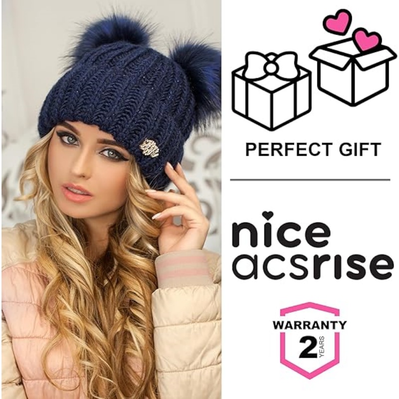 2 Pom Cable Knit Beanie