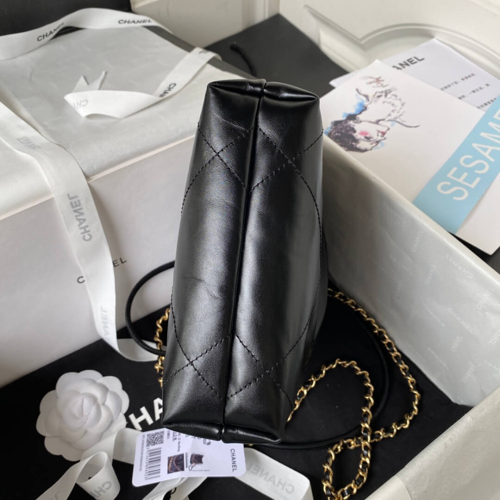 Chanel Mini 22 Handbag Shiny Calfskin & Gold Metal Black 20cm