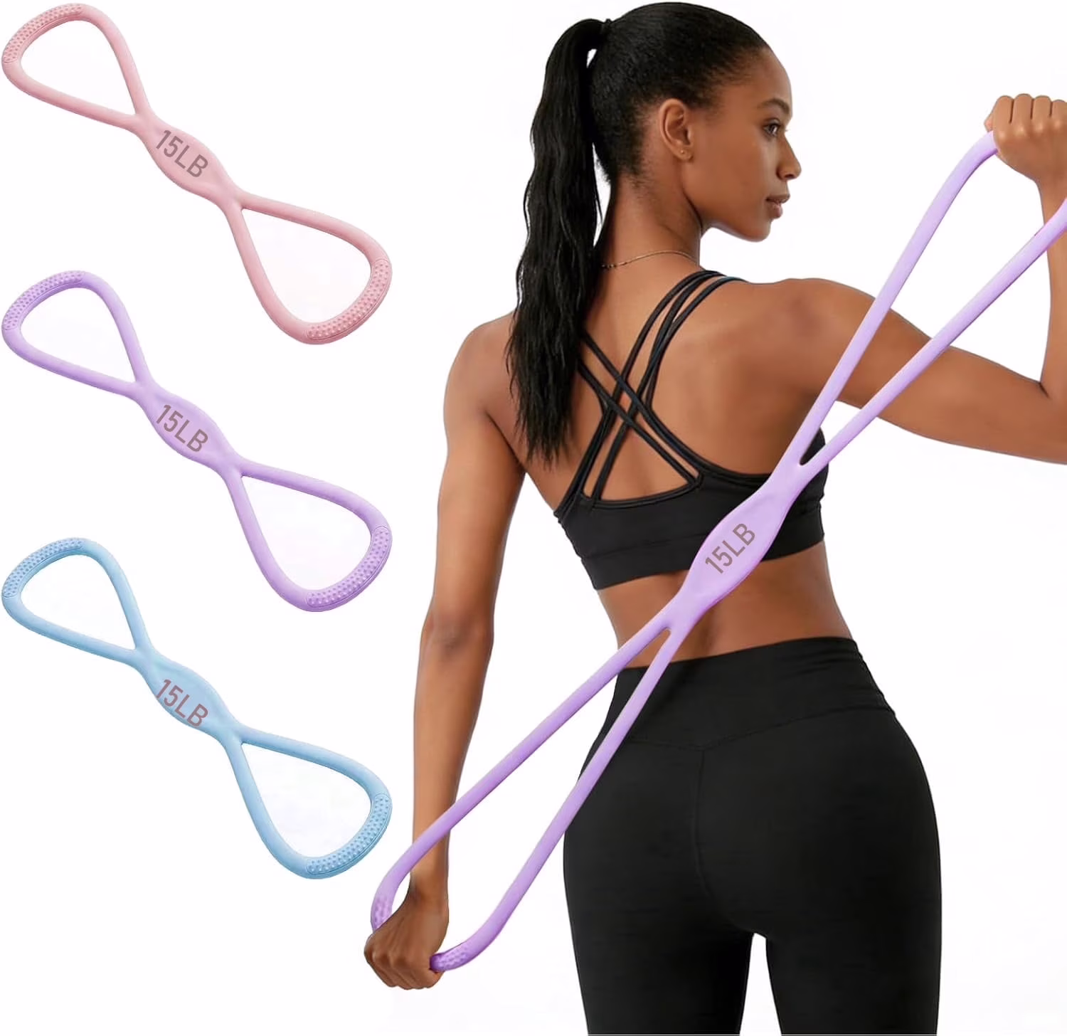 OHDufiry Figure 8 Resistance Bands for Women Men, 8 Shaped Resistance Rubber Band for Arms, Back, Shoulder Stretch with Handles, Not Break, Portable