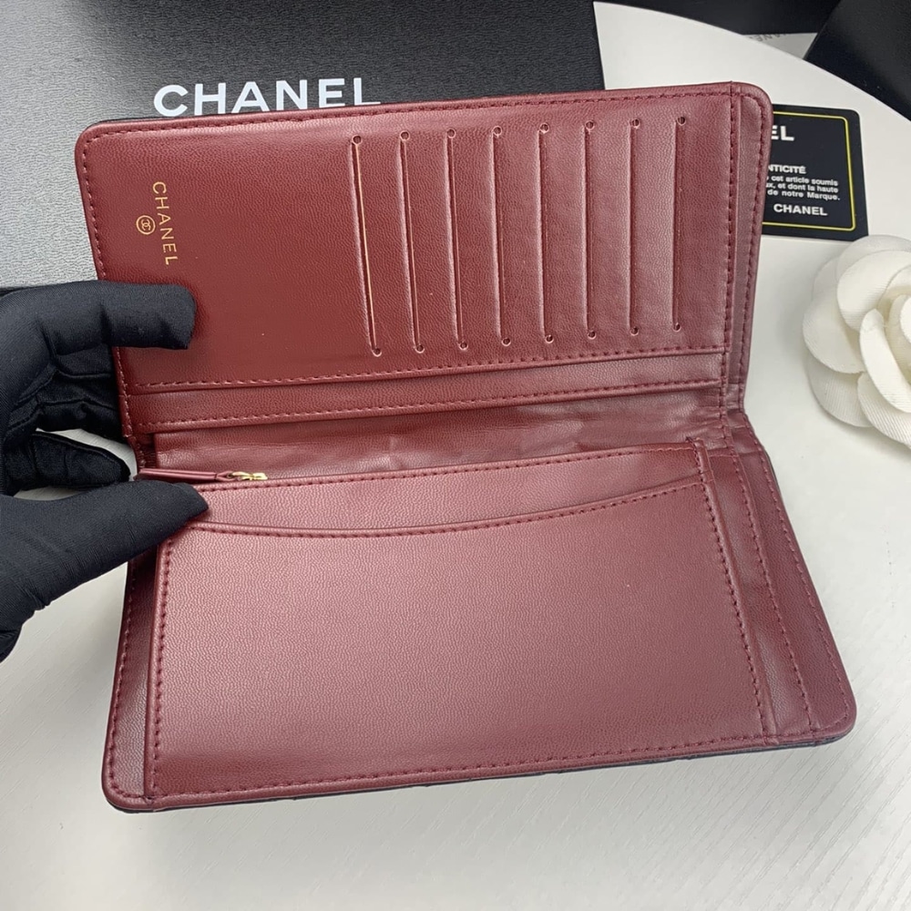 Chanel Quilted Classic Long Flap Wallet Black 19Cm