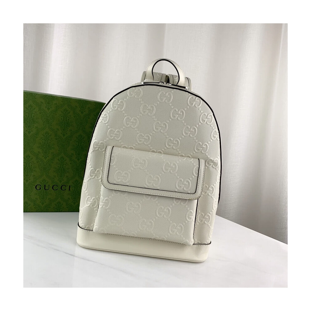 Gucci GG Embossed Backpack in White Leather