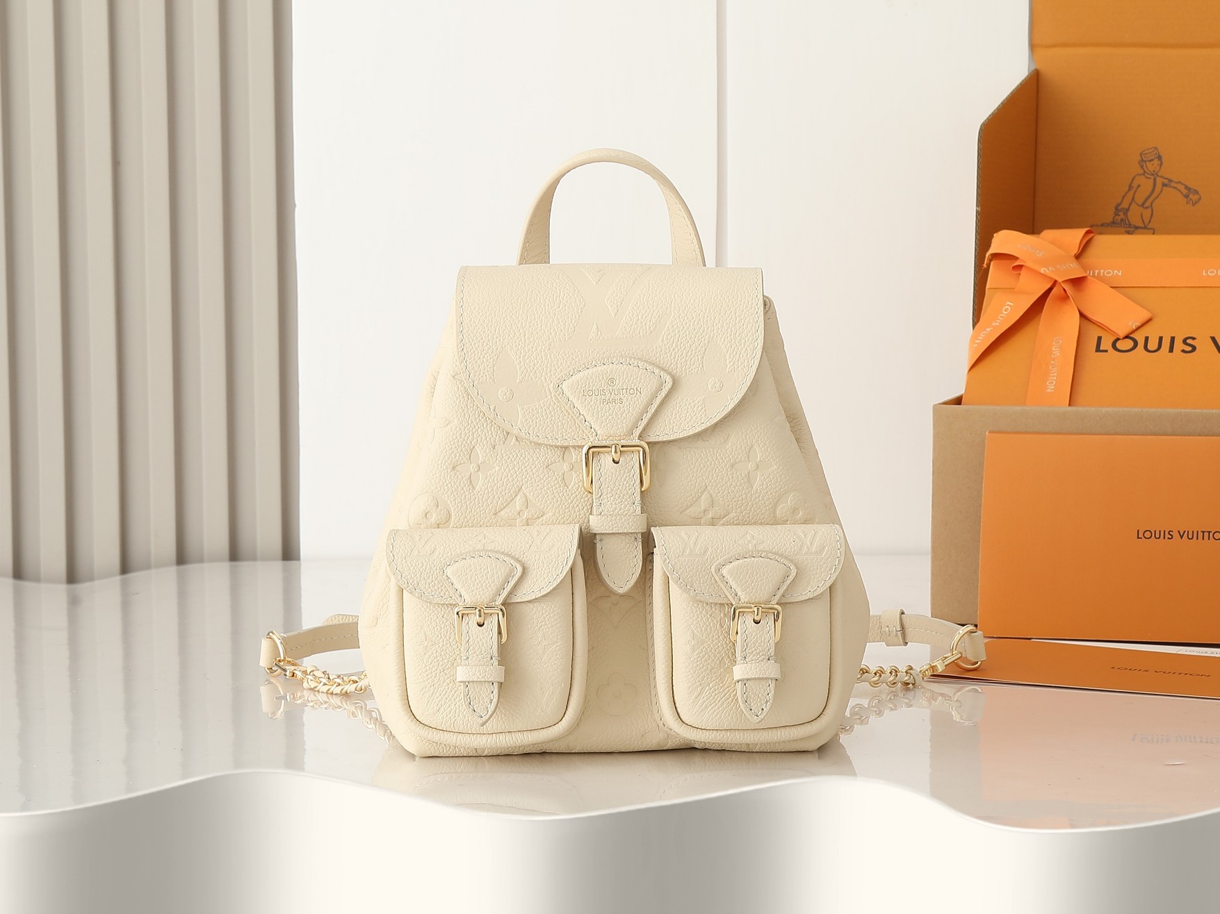 Louis Vuitton Backup Backpack – Monogram Empreinte Leather Cream M47106 22cm/ 8.7cm
