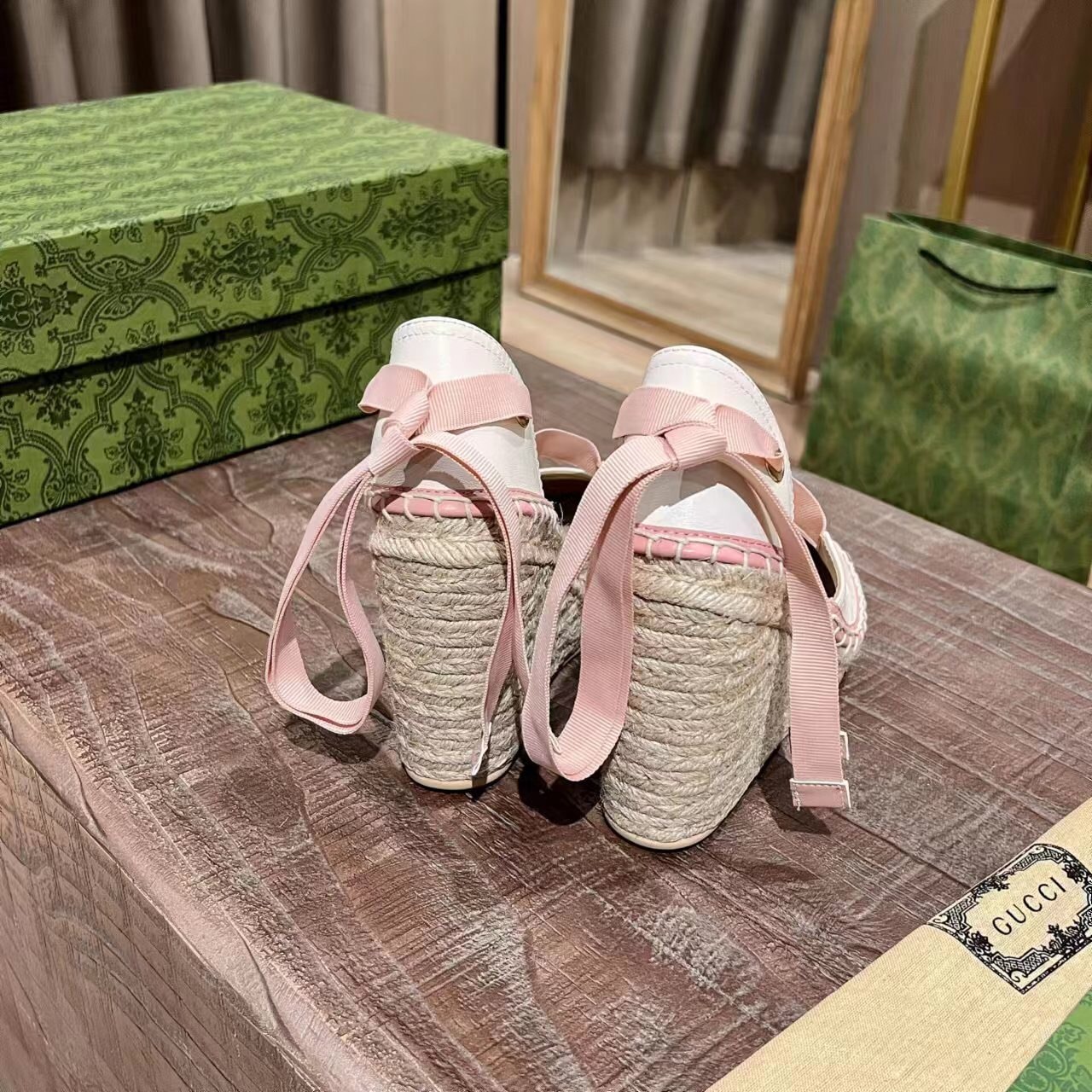 Gucci Gg Canvas Wedge Espadrilles Pink