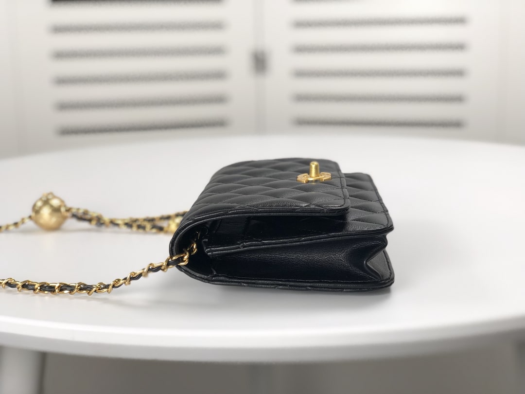 Chanel Woc Falp Pearl Crush Bag With Chain Black 19Cm