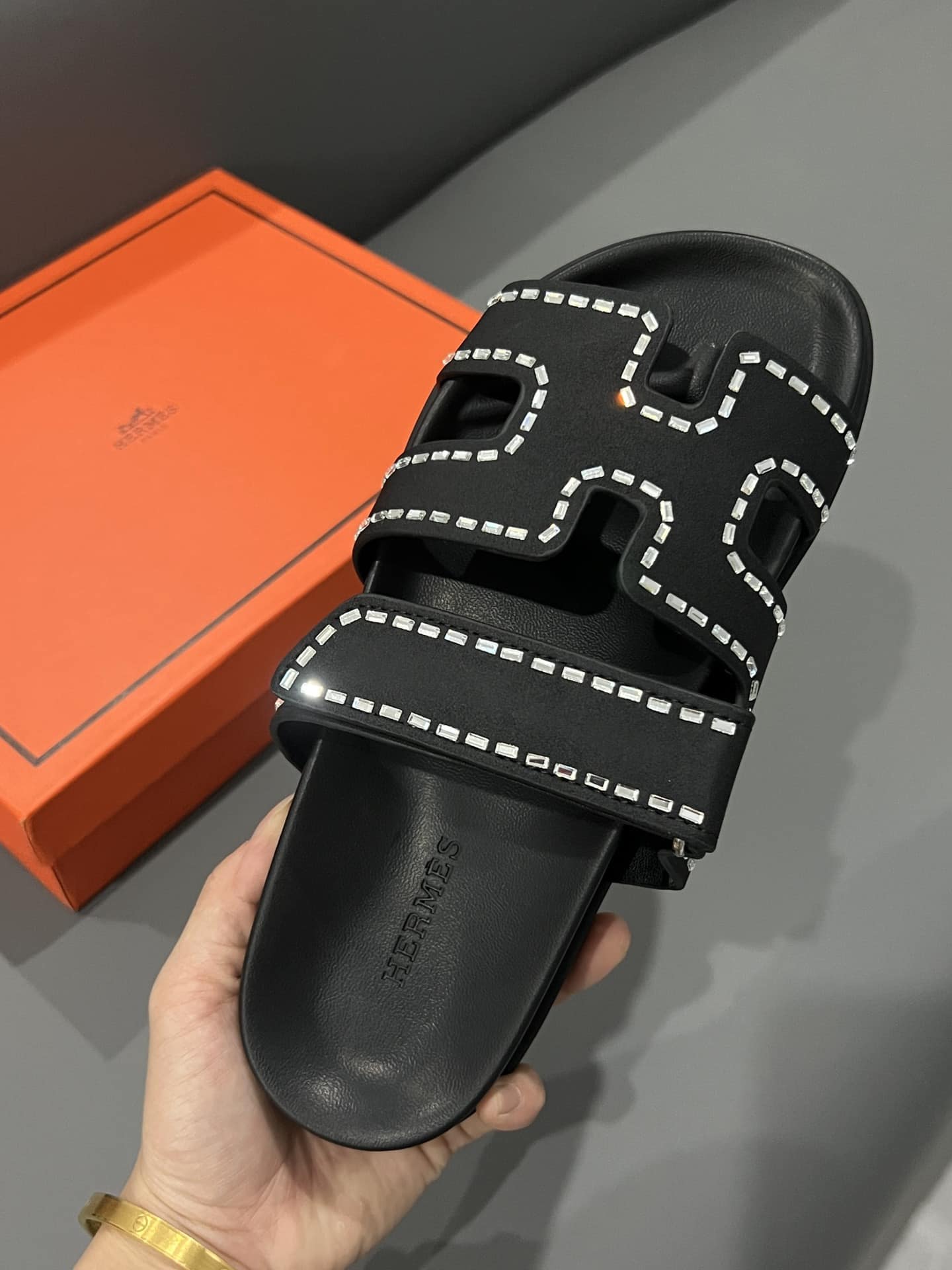 Hermes Chypre Sandal Suede Crystal Black