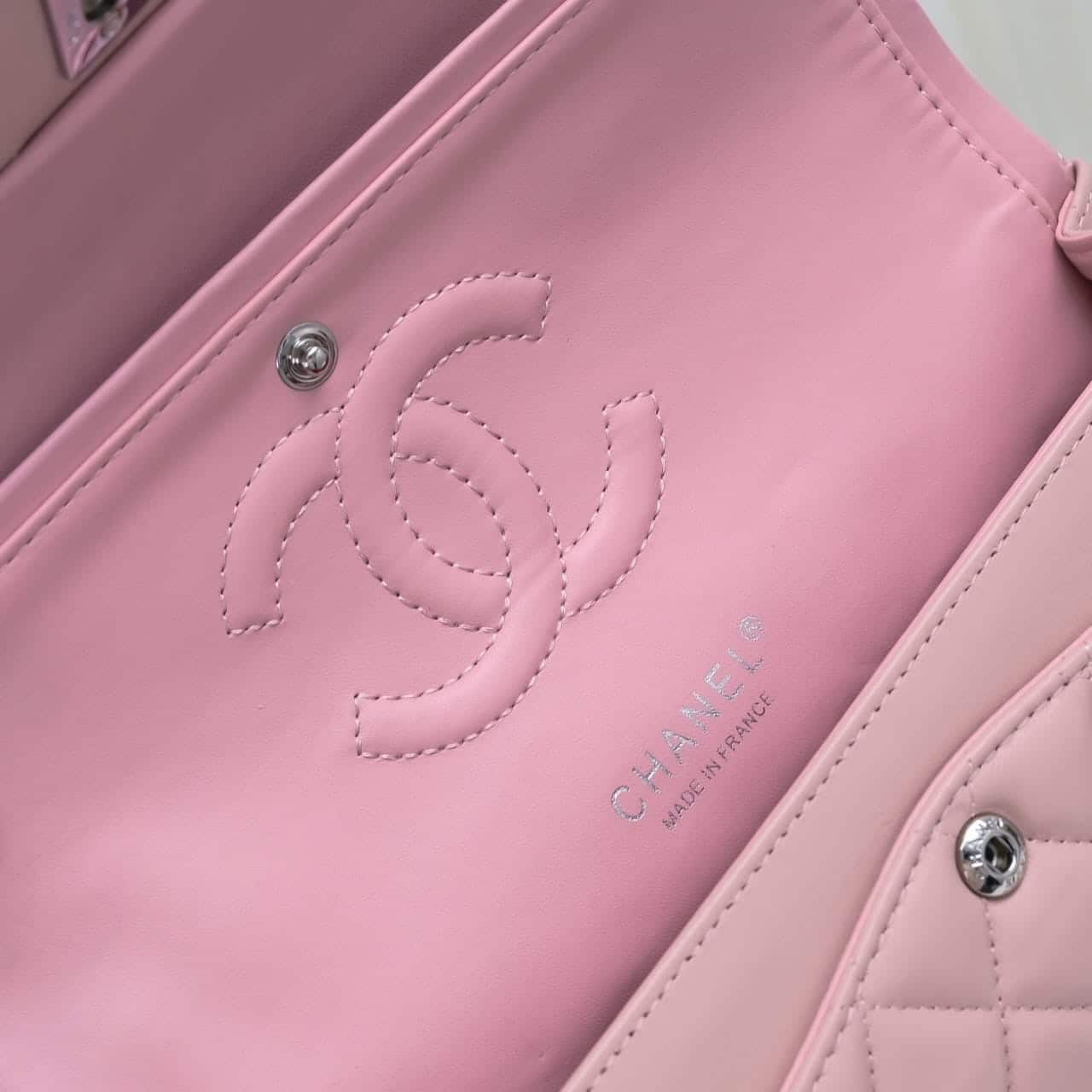 Chanel Classic Double Flap Bag Silver Hardware Light Pink 25Cm