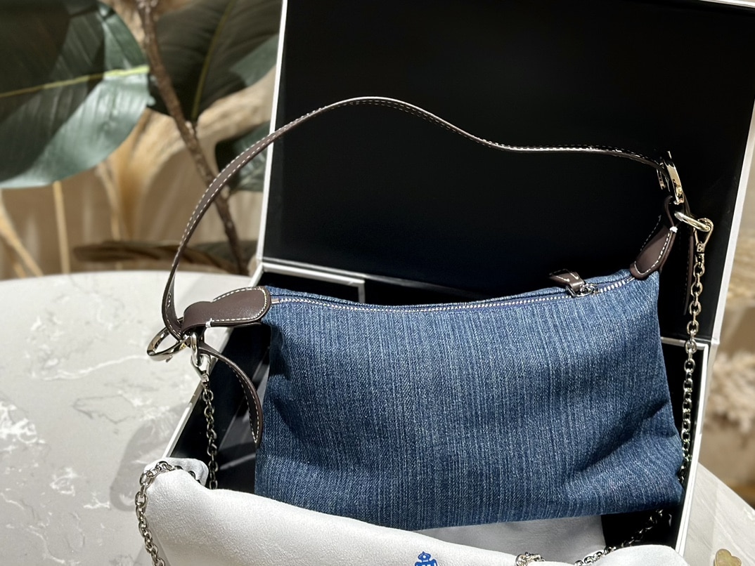 Prada Jeans Ring Shoulder Bag Denim Blue 25Cm