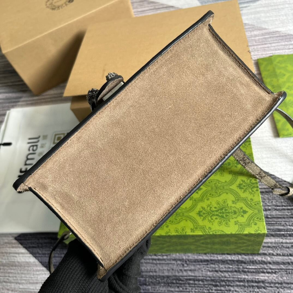 Gucci Small Dionysus Top Handle Bag Taupe Suede Trim