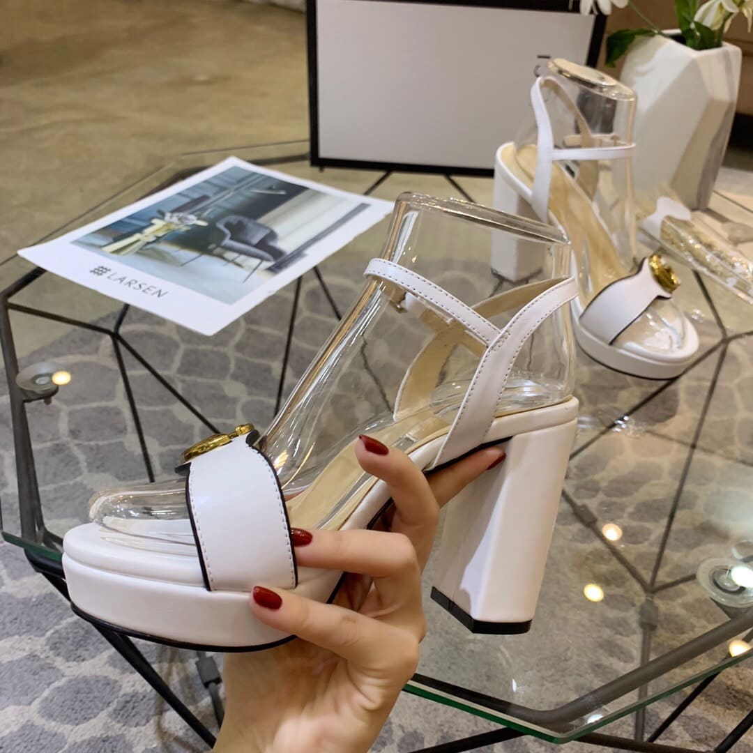 Gucci Gg Leather Heeled Sandal White