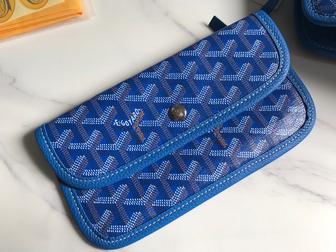 Goyard Hardy Pm Bag 40 Cm Sky Blue Goyardine Canvas And Taurillon Leather Trim