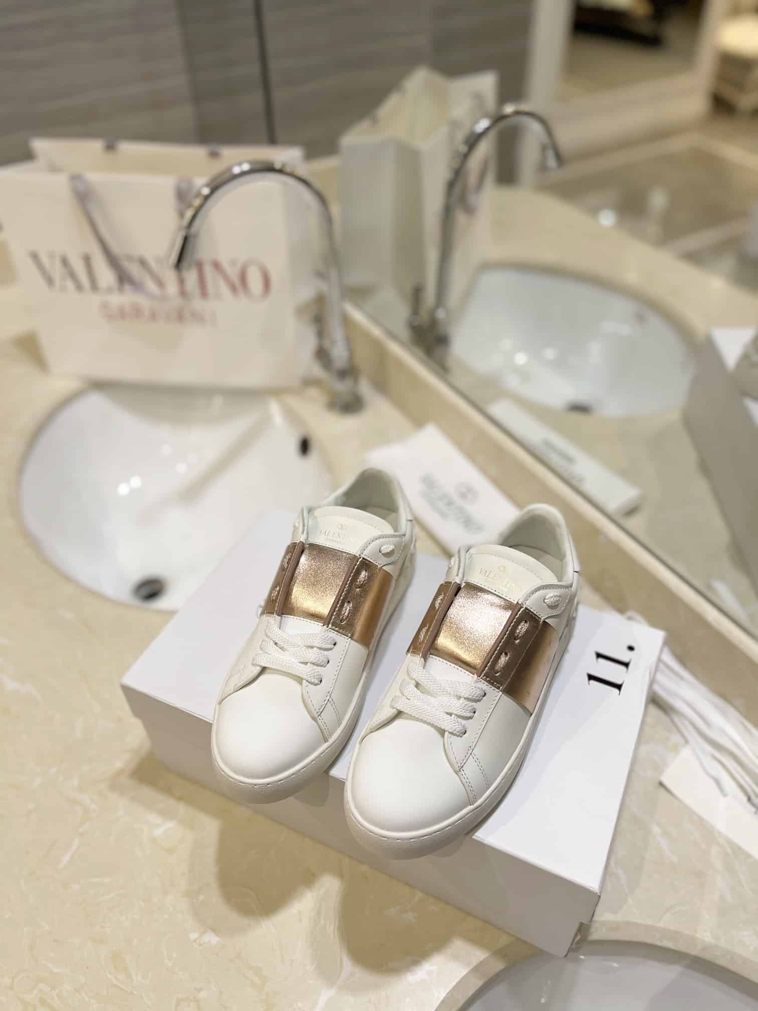 Valentino Garavani Rockstud Open Metallic Leather Sneaker Gold Uy2S0830Flrl71
