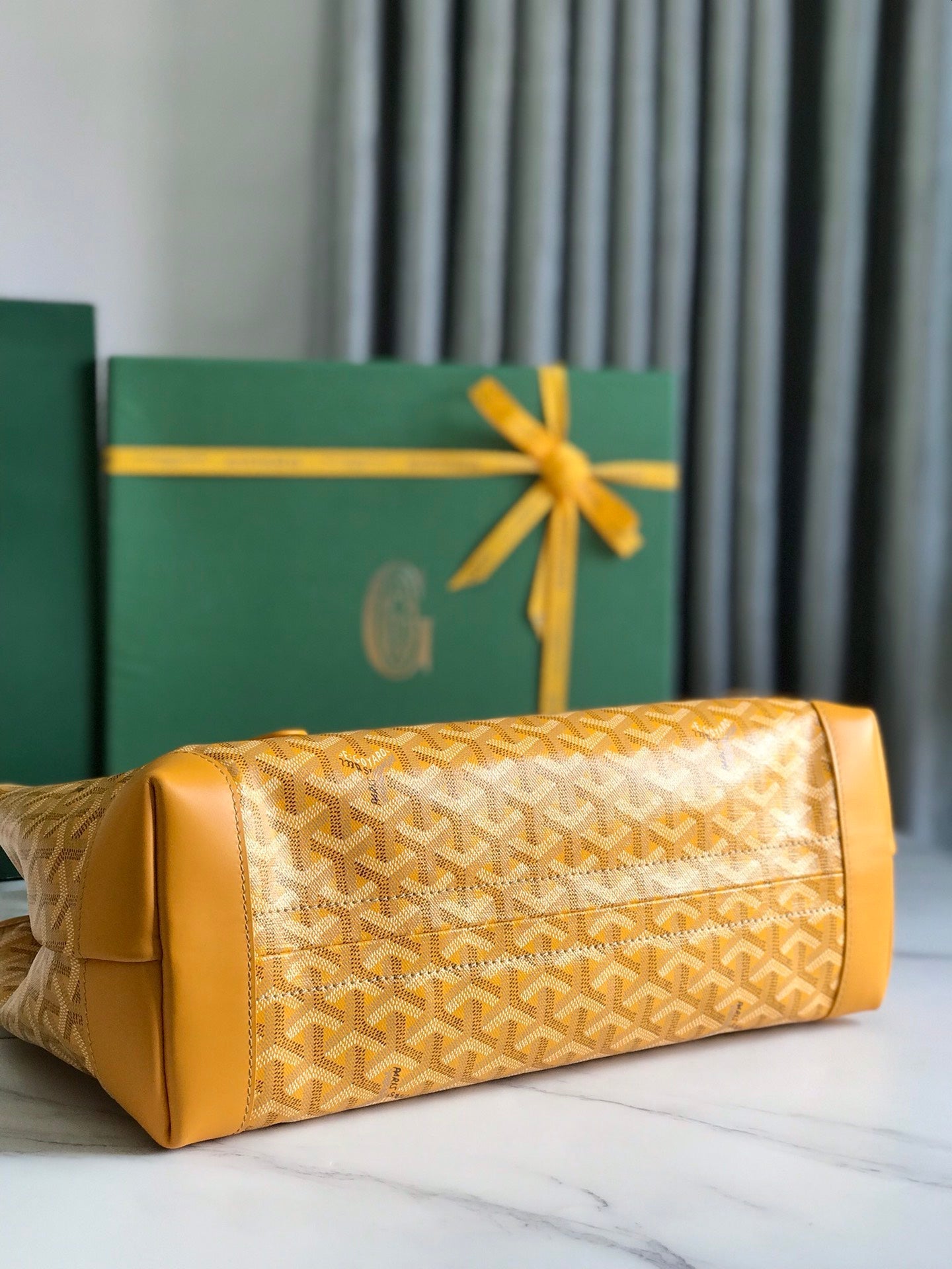 Goyard Bellechasse Biaude Pm Bag 36cm Yellow Goyardine Canvas And Calfskin Trim