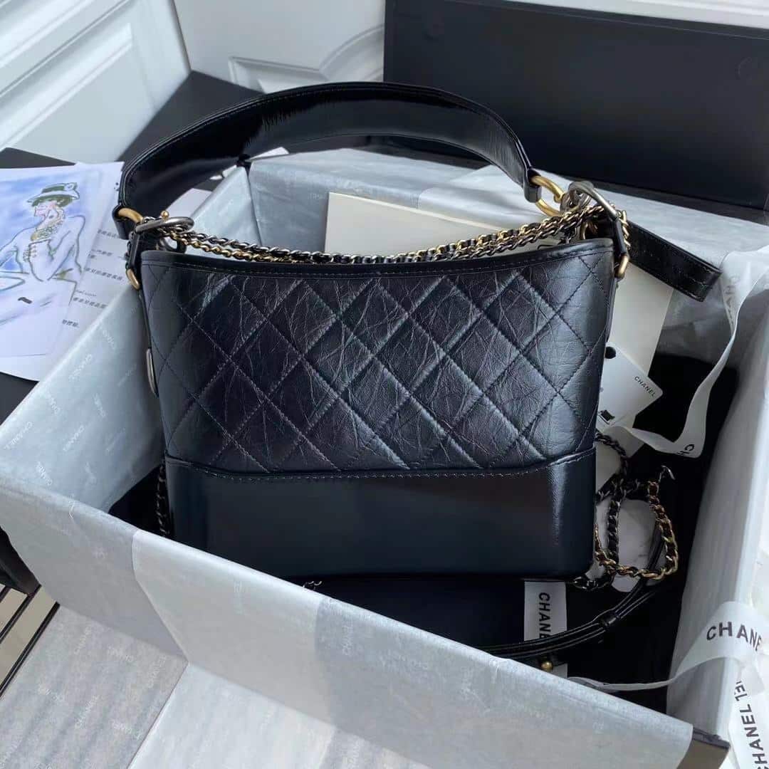 Chanel Gabrielle Small Hobo Bag Smooth Gold Silver Tone Black 20Cm As1582 B03936 94305