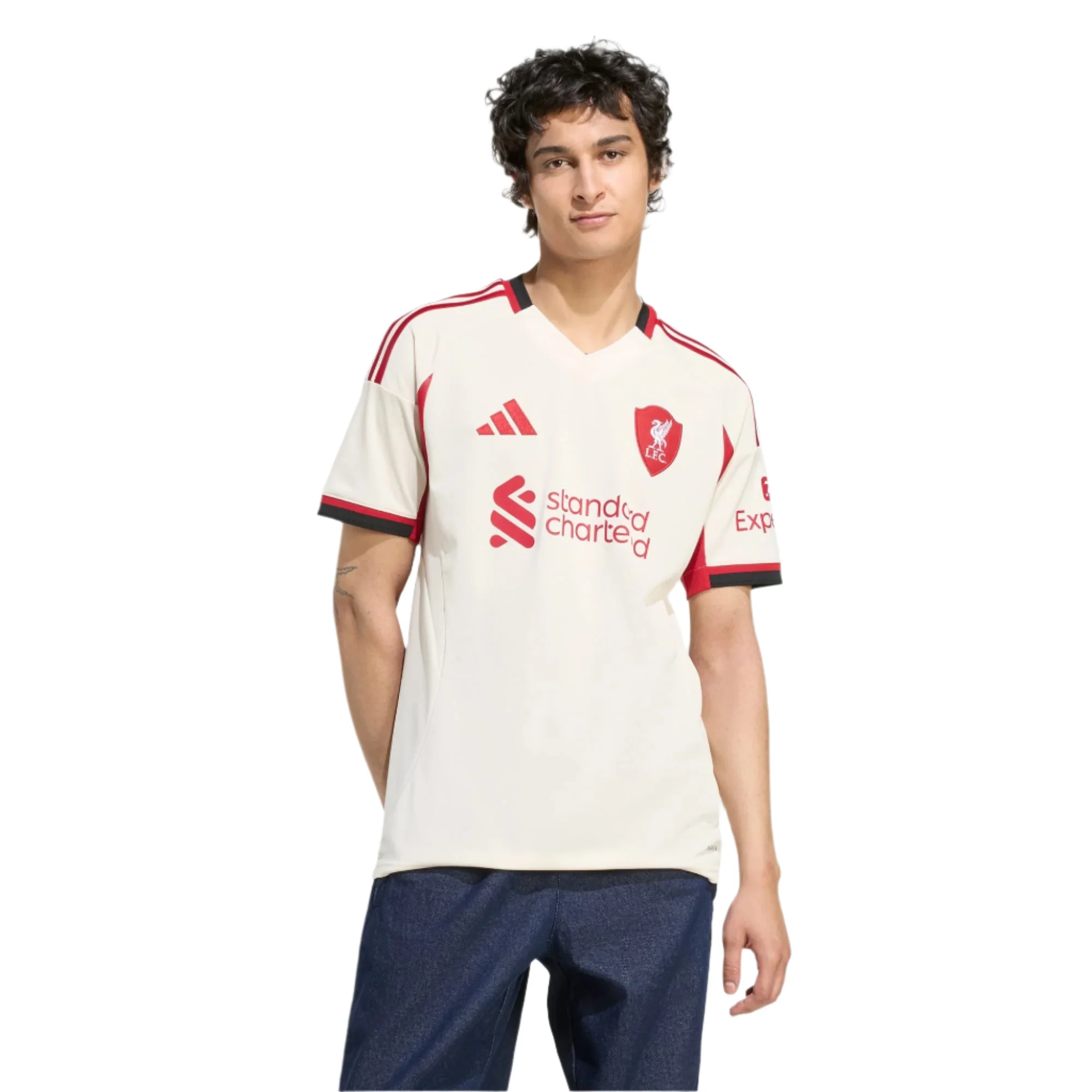 adidas Men's Liverpool Mohamed Salah Away Jersey w/ Champions League Patches 25/26 (Wonder White)