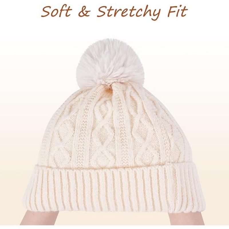 Winter Beanie with Pom Pom Cable Knit Beanie Hats