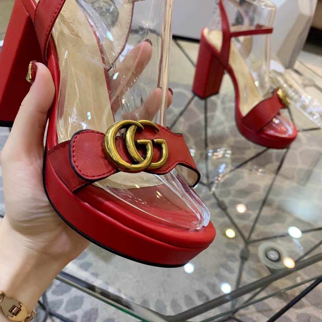 Gucci Gg Leather Heeled Sandal Red