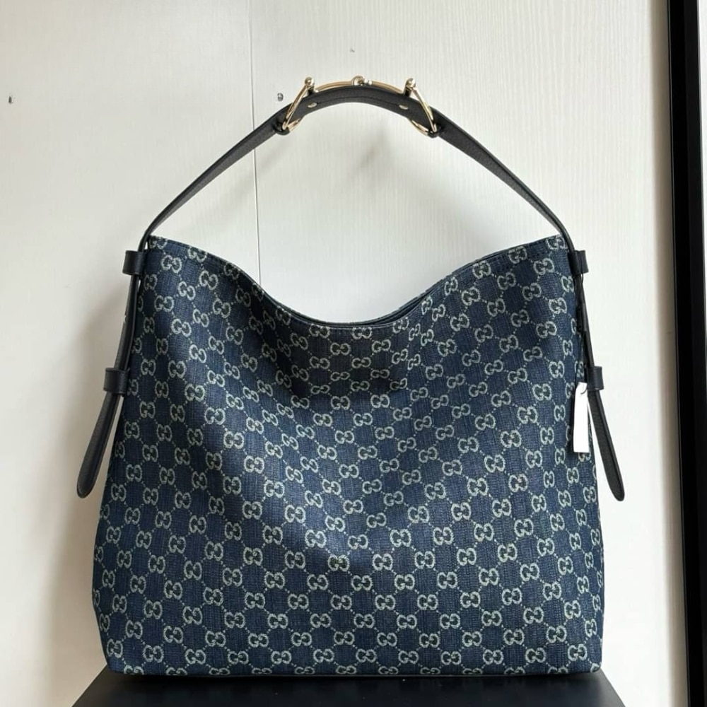 Gucci Beatrix Large Tote Bag Blue And White Gg Denim 40Cm