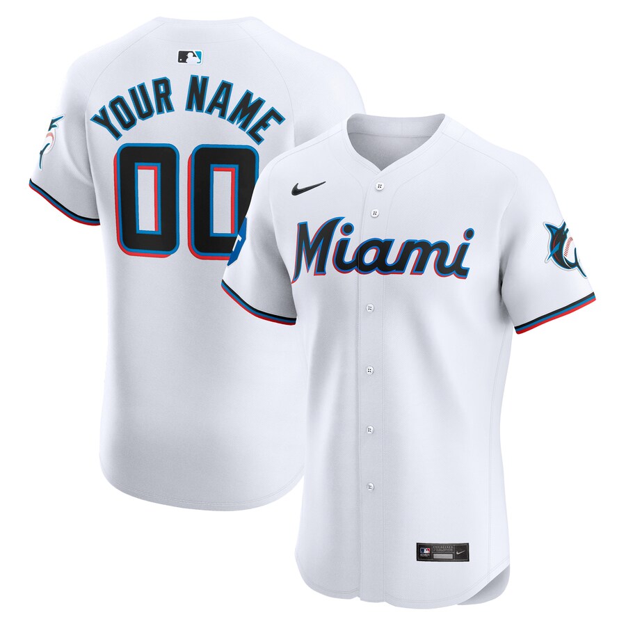 Miami Marlins Home Elite Custom Patch Jersey White